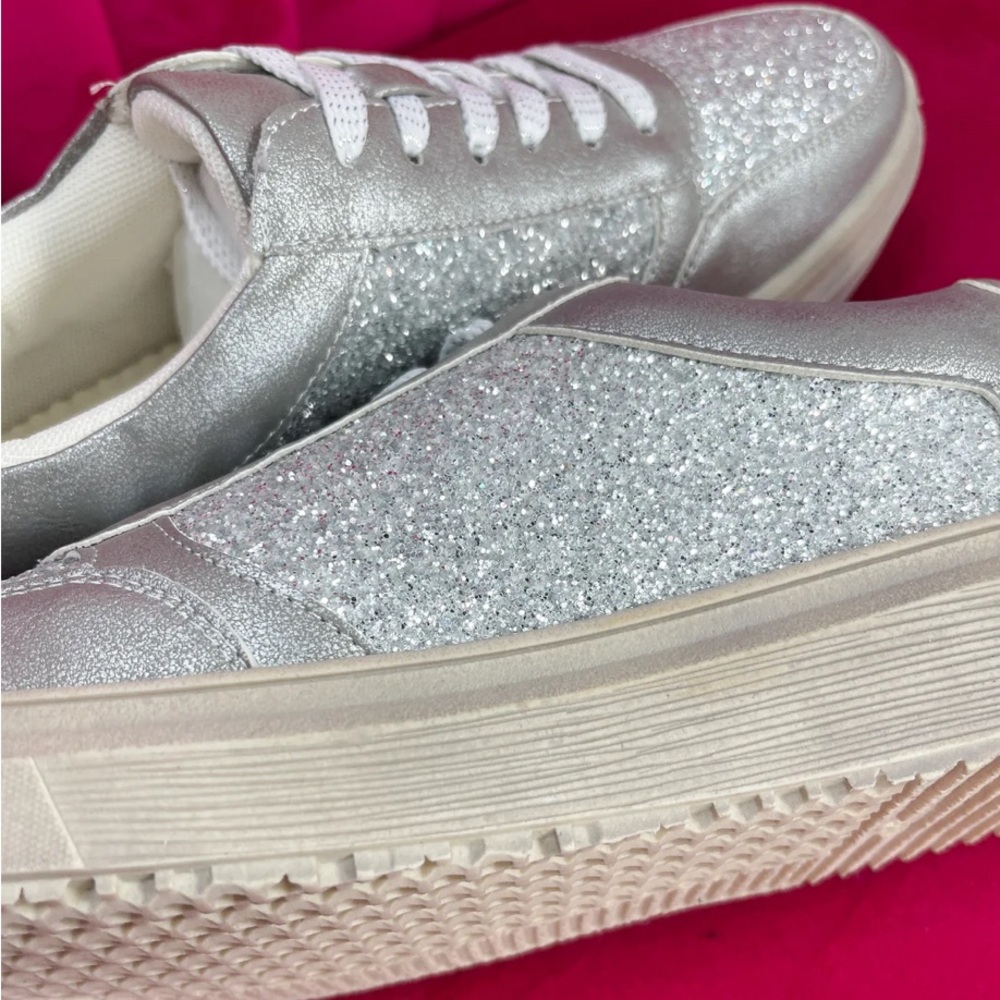 Corkys Iridescent Silver Glitter Platform Sneakers - Picture 2 of 5